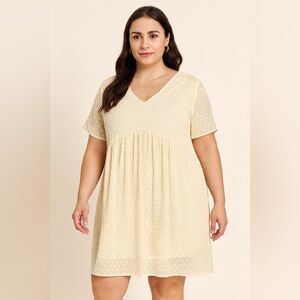Cream Textured Sheer Overlay Babydoll Dress - 100% Polyester, Size XL